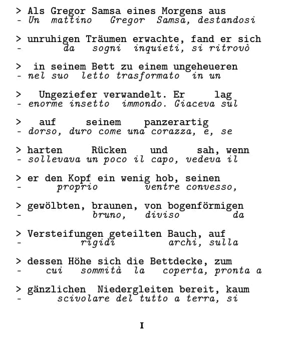 Una pagina con impaginazione riga per riga