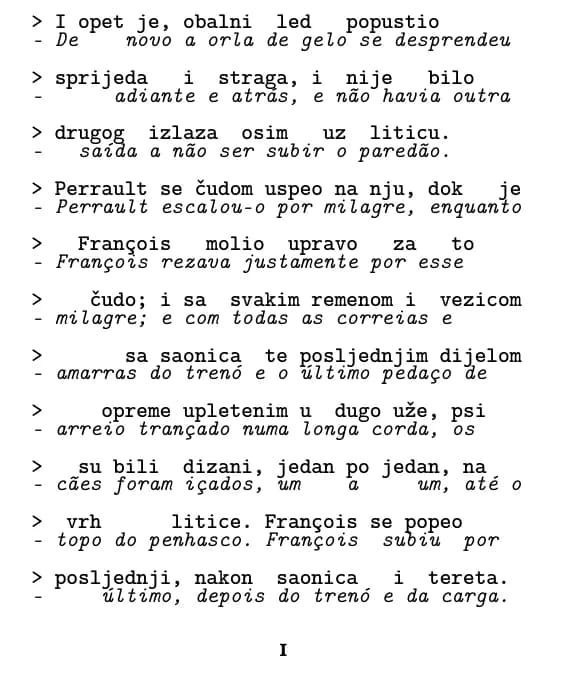 Uma página no formato linha a linha