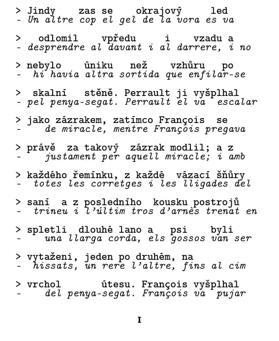 Jack London, Volání divočiny, pàgina 1 del fragment (línia per línia)