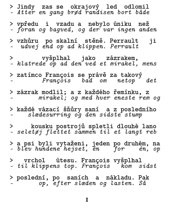 Jack London, Volání divočiny, side 1 af uddraget (linje for linje)