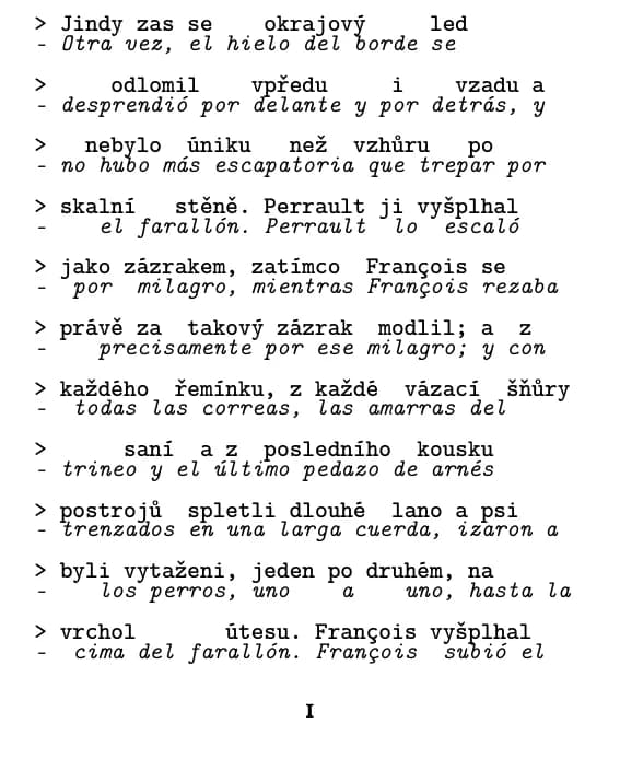 Jack London, Volání divočiny, página 1 del extracto en formato línea a línea