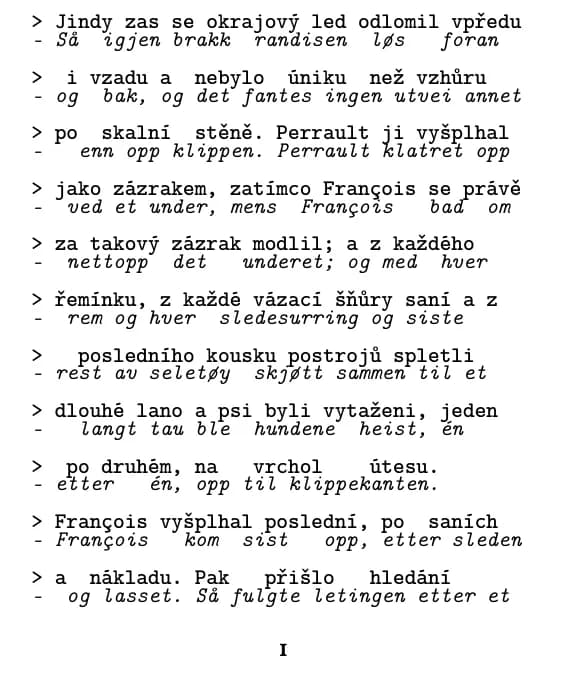 Jack London, Volání divočiny, side 1 av utdraget (linje for linje)