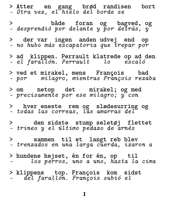 Jack London, Vildmarkens kald, página 1 del extracto en formato línea a línea