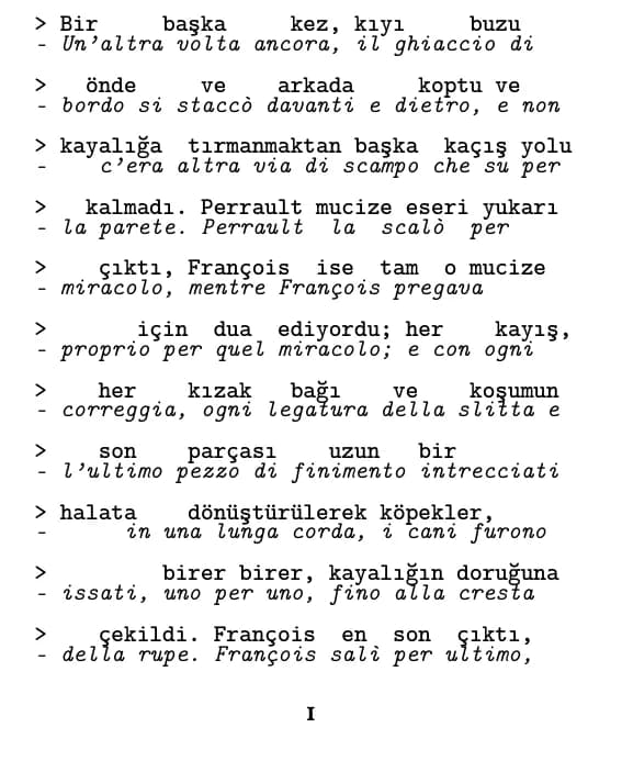 Jack London, Vahşetin Çağrısı, pagina 1 dell'estratto con impaginazione riga per riga