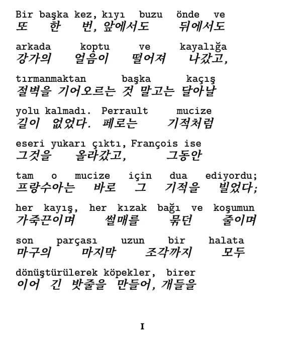Jack London, Vahşetin Çağrısı 발췌본 1페이지, 줄별 동기화 레이아웃